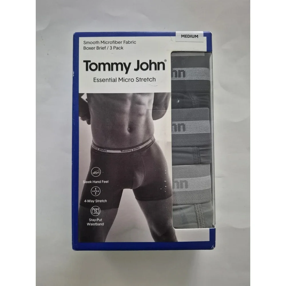 Tommy John Essential Micro Stretch Boxer Brief 3 Pack Mens‎ Medium Black Grey